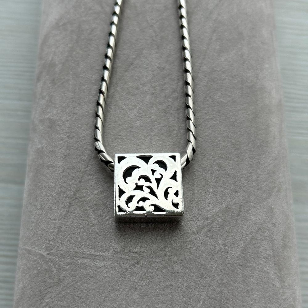 Lois Hill 925 Sterling Silver Square Scroll Cutout Necklace Handmade Vintage